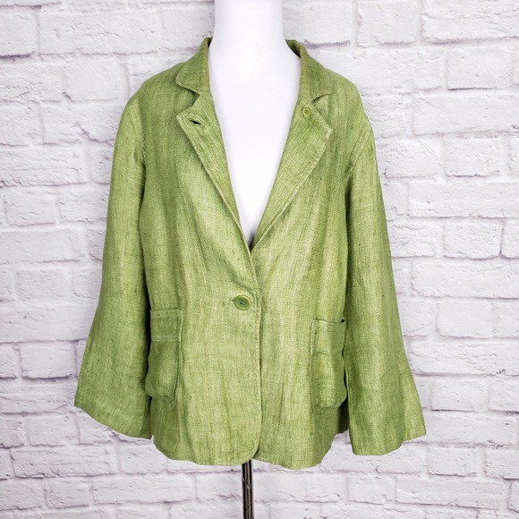 Eileen Fisher Jackets & Blazers - Eileen Fisher Chartreuse Green Linen Jacket Sz L
